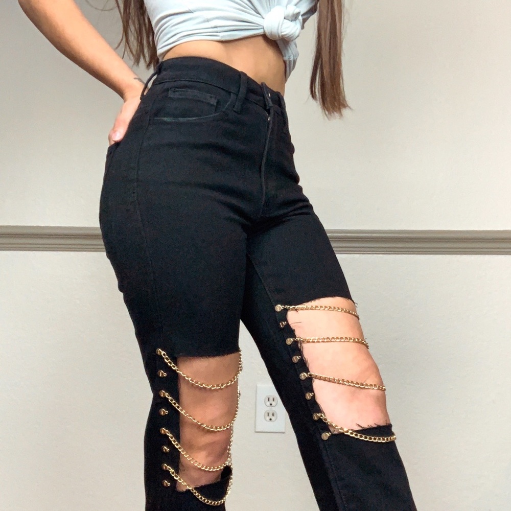 FASHION NOVA Black Chain Skinny Jeans